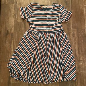 Roolee 13-14T striped swing dress, red white and blue